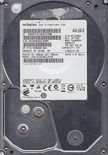 hds721010cla332、PN 0?F10982、MLC jpt3gc、Hitachi 1tb SATA 3.5ハードド(中古品)