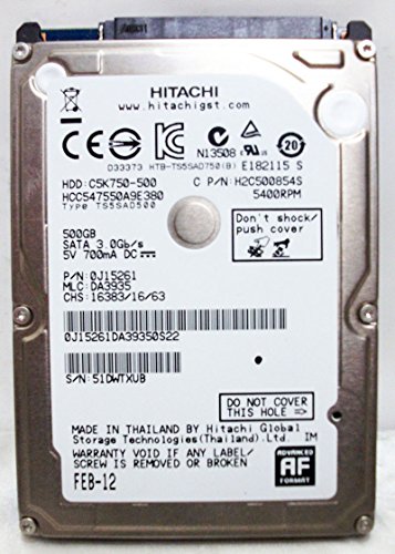 HCC547550A9E380,PN 0J15261,MLC DA3935, Hitachi 500GB SATA 2.5HardDrive(中古品)