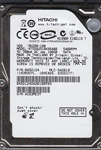 「非常に良い」hts542516?K9sa00、PN 0?a52124、MLC da2010、Hitachi 160?GB SATA 2.5ハー(中古品) 9,088円