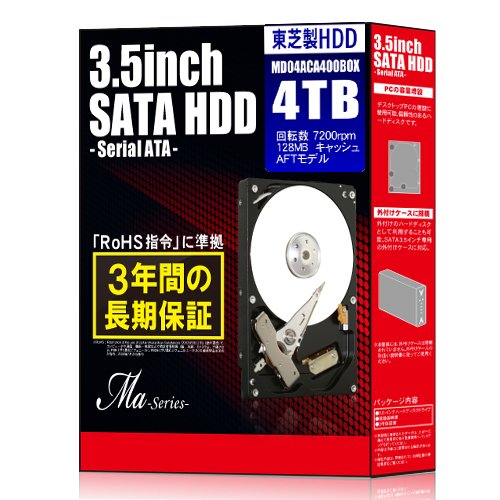 東芝 3.5インチHDD 4TB デスクトップモデル MD04ACA400BOX(中古品)