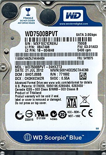 Western Digital wd7500bpvt-24hxzt3?750?GB DCM : shotjbbb(中古品)の通販は
