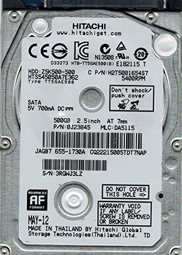 Hitachi hts545050?a7e362?P/N : 0j23845?MLC : da5115?500?GB(中古品)