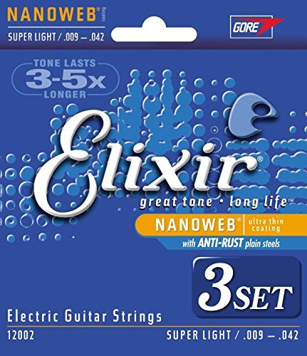 「人並み外れたに好いたらしい」Elixir エリクサー 電気ギターギター弦 NANOWEB Super Light .009-.042 #12002 (中古品)