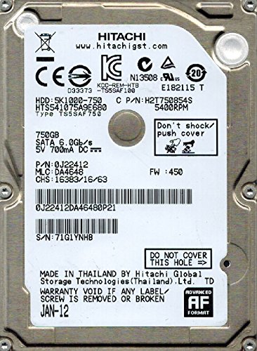 Hitachi hts541075?a9e680?P / N : 0j22412?MLC : da4648?750?GB(中古品)