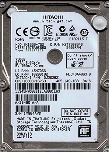 Hitachi hts541075?a9e680?P / N : 0j26282?MLC : da4863?750?GB(中古品)の通販は