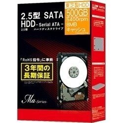 「ほぼ新品」MARSHAL 東芝製 2.5インチ SATA-HDD Maシリーズ 500GB MQ01ABF050BOX(中古品)