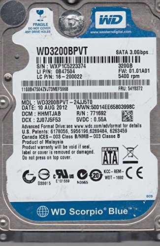 wd3200bpvt-24jj5t0、DCM hhmtjab、Western Digital 320?GB SATA 2.5捉え所の無い(中古品)
