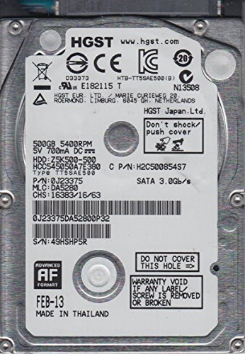 hcc545050?a7e380、PN 0j23375、MLC da5280、Hitachi 500?GB SATA 2.5ハー (中古品)