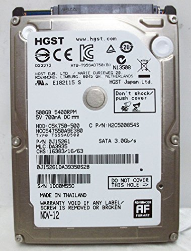 HCC547550A9E380,PN 0J15261,MLC DA3935, HGST 500GB SATA 2.5HardDrive by(中古品)
