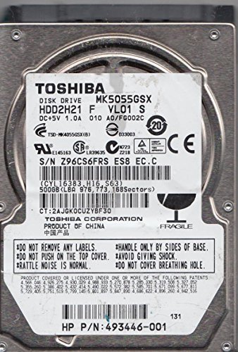 「非常に良い」MK5055GSX A0/FG002C HDD2H21 F VL01 S Toshiba 500GB SATA 2.5 Hard Drive(中古品)