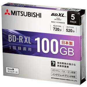 「ほぼ新品」三菱化学メディア 4倍速対応BD-R XL 5枚パック　100GB ホワイトプリンタブ (中古品)