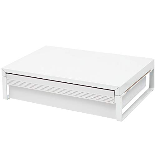 リヒトラブ パソコン台 モニター台 机上台 白 幅39×奥行25×高さ10cm 引出(中古品)の通販は