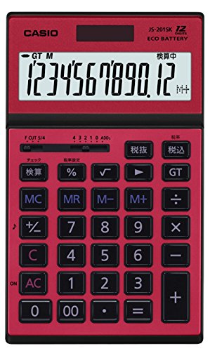 カシオ 本格実務電卓 検算・税計算 ジャスト・スリムタイプ 12桁 JS-201SK-RD-N レッド(中古品)
