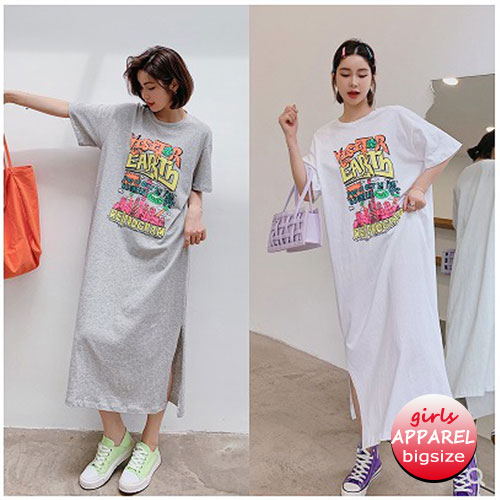 大きいサイズ レディース 夏服 大人カジュアル ロング ワンピース 裾スリット ポップロゴ プラスサイズ おおきい 40代 50代 30代 の通販はau Pay マーケット Poporarino