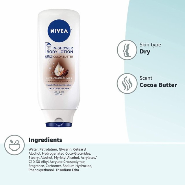 ニベア インシャワーボディーローション ココアバターの香り 400ml (13.5oz) NIVEA In Shower Body Lotion 保湿  うるおい なめらか 乾燥｜au PAY マーケット