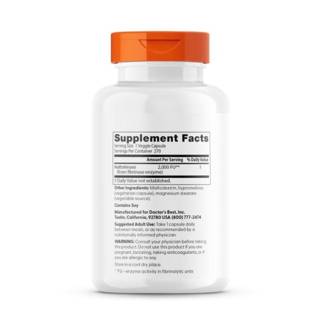 ドクターズベスト ナットウキナーゼ 2000FUs 270粒 ベジカプセル Doctor's Best Nattokinase サプリメント 納豆 酵素 めぐり サラサラ スムーズ 大豆 植物性_2