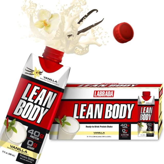 お取り寄せ リーンボディ プロテインシェイク バニラ (約481g ) 12パック　 Labrada: Lean Body: 17oz Vanilla (12 tetra)