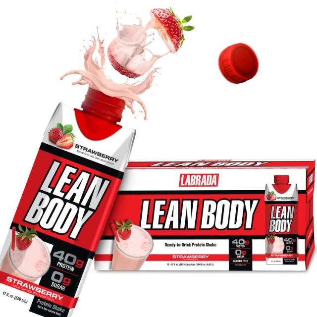 【お取り寄せ商品】リーンボディ プロテインシェイク ストロベリー(約481g ) 12パック　 Labrada: Lean Body: 17oz Strawberry (12 tetra)
