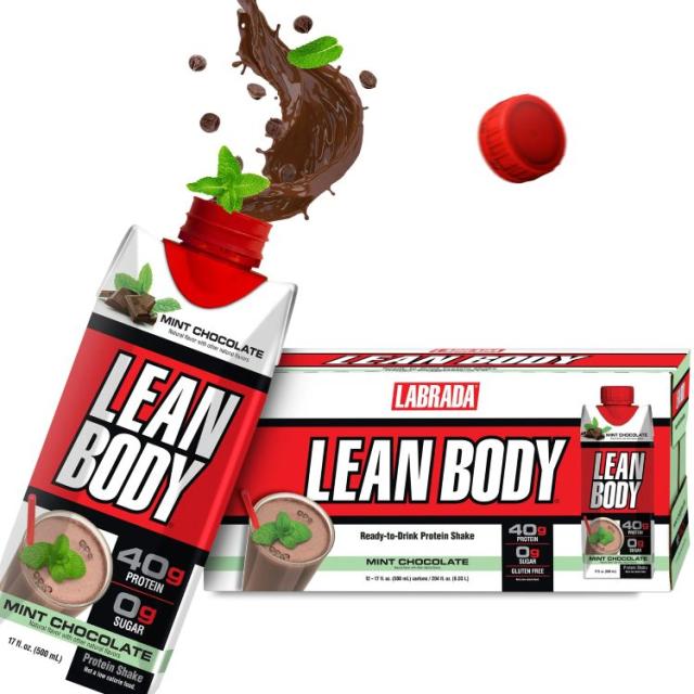 【お取り寄せ商品】リーンボディ プロテインシェイク ミントチョコレート (約481g ) 12パック　 Labrada: Lean Body: 17oz Mint Chocolate (12 tetra)