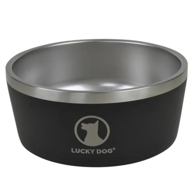 お取り寄せ ラッキードッグ インダルジ ダブルウォール ステンレス 犬用ボウル ブラック 8カップ 2個セット 約20×21×9cm 重量約0.84kg ブラック Lucky Dog Indulge 8, Double Wall 8 Cup Stainless Steel Dog Bowl, 2-pack Black