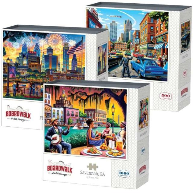 お取り寄せ ゲーム盤ウォーク 謎合わせ 3個風呂敷き包み 亜米利加の都市 Boardwalk Assorted Jigsaw Puzzles, 3-pack American Cities