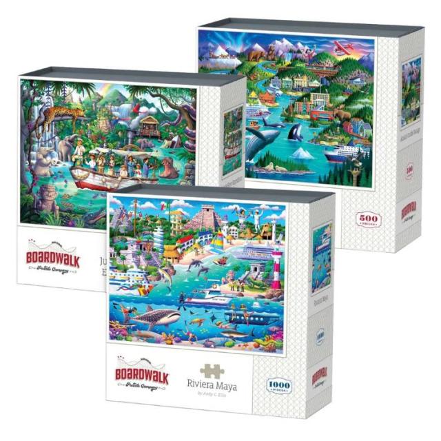 お取り寄せ ゲーム盤ウォーク 謎合わせ 3個風呂敷き包み 探し回る Boardwalk Assorted Jigsaw Puzzles, 3-pack Exploring