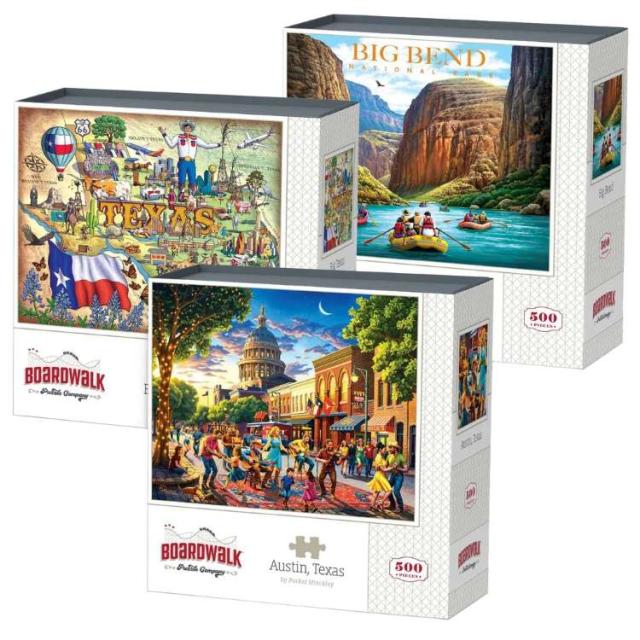 お取り寄せ ゲーム盤ウォーク 謎合わせ 3個風呂敷き包みテキサス州 Boardwalk Assorted Jigsaw Puzzles, 3-pack Texas
