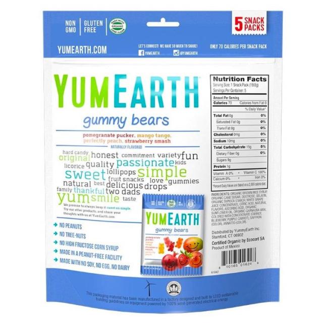 【お取り寄せ商品】[12個セット]ヤムアース グミベア 99.2g(3.5 oz) Yumearth Gummy Bear Snkpk 5pc