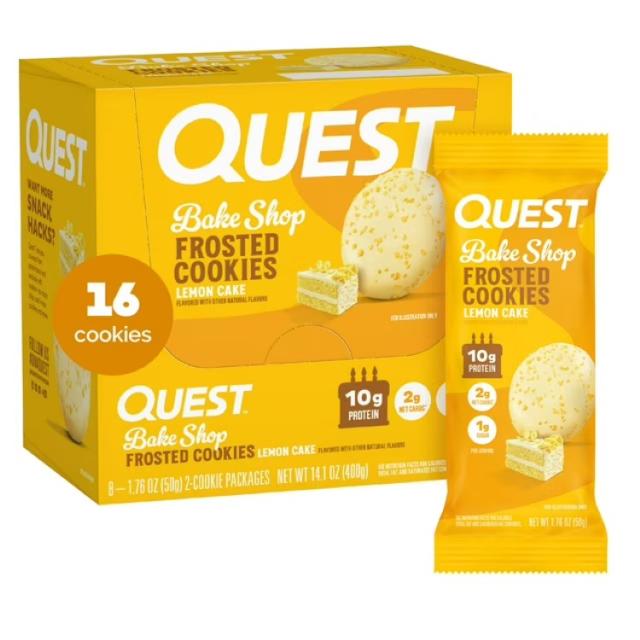 お取り寄せ クエスト ベイクショップ フロステッドクッキー レモンケーキ風味 8枚入 Quest Bake Shop Frosted Cookies, Lemon Cake Flavor, 10g Protein, 8 Count