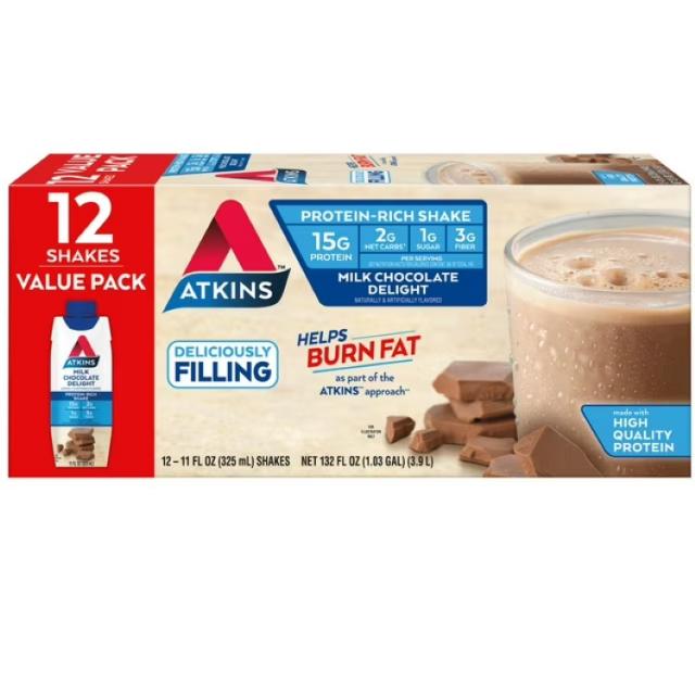 お取り寄せ アトキンス プロテイン シェイク ミルクチョコレート ディライト 325ml 12本 Atkins Protein Shake, Milk Chocolate Delight, 15g Protein, Keto Friendly, 11.0 oz., 12 Count