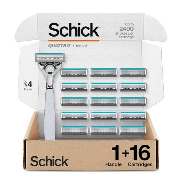 お取り寄せ シック クアトロ チタニウム メンズ替刃式カミソリ 4枚刃 本体1本 替刃16個 Schick Quattro Titanium for Men With 1 Razor and 16 Razor Blades Refills