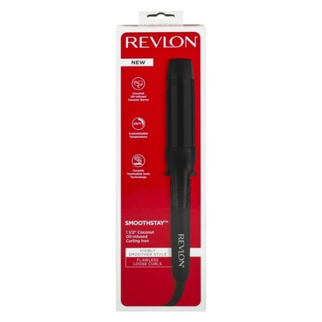 お取り寄せ レブロン スムースステイ ココナッツオイル配合 カーリングアイロン 約38mm ブラック Revlon SmoothStay 1-1/2inch Coconut Oil-Infused Curling Iron, Black_1