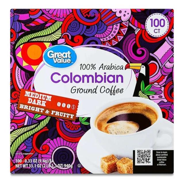 お取り寄せ グレートバリュー コロンビア アラビカ 中深煎り ポッド 100個入り Great Value 100% Arabica Colombian Medium Dark Roast Ground Coffee Pods, 33.1 oz, 100 Count