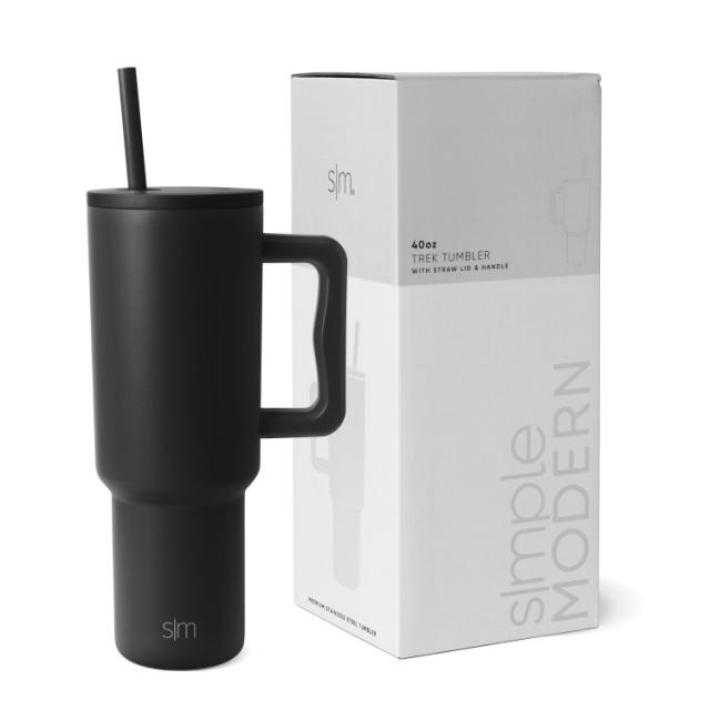 お取り寄せ シンプルモダン 断熱ステンレススチール トレックタンブラー ストローリッド付き 約1183mL ミッドナイトブラック Simple Modern 40 fl oz Stainless Steel Trek Tumbler with Straw Lid | Midnight Black
