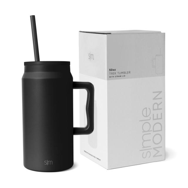お取り寄せ シンプルモダン 断熱ステンレススチール トレックタンブラー ストローリッド付き 約1479mL ミッドナイトブラック Simple Modern 50 fl oz Stainless Steel Trek Tumbler with Straw Lid | Midnight Black