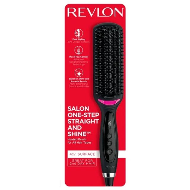 お取り寄せ レブロン エクストラロング セラミック ストレートブラシ イオンテクノロジー搭載 ブラック Revlon Extra Long 4-1/2inch Ceramic Hair Straightening Brush with Ionic Technology, Black_1
