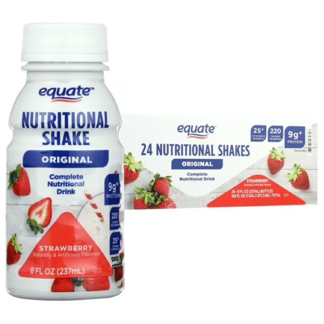 お取り寄せ エクエート オリジナル ニュートリショナルシェイク ストロベリー 237mL 24本 Equate Original Nutritional Shake, Strawberry, 8 fl oz, 24 Count