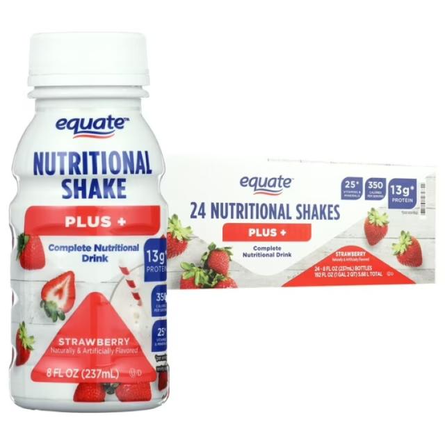 お取り寄せ エクエート ニュートリショナルシェイク プラス ストロベリー 237mL 24本 Equate Nutritional Shake Plus, Strawberry, 8 fl oz, 24 Count