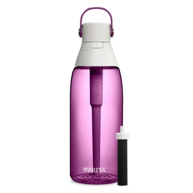 お取り寄せ ブリタ プレミアム プラスチック 浄水ウォーターボトル オーキッド 1.1L ストロー付き Brita 36oz Premium Plastic Filtered Water Bottle, Orchid, Leak Proof, with Straw