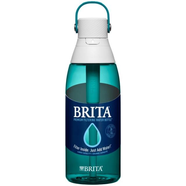 お取り寄せ ブリタ プレミアム プラスチック 浄水ウォーターボトル シーグラス 1.1L ストロー付き Brita 36oz Premium Plastic Filtered Water Bottle, Sea Glass, Leak Proof, with Straw
