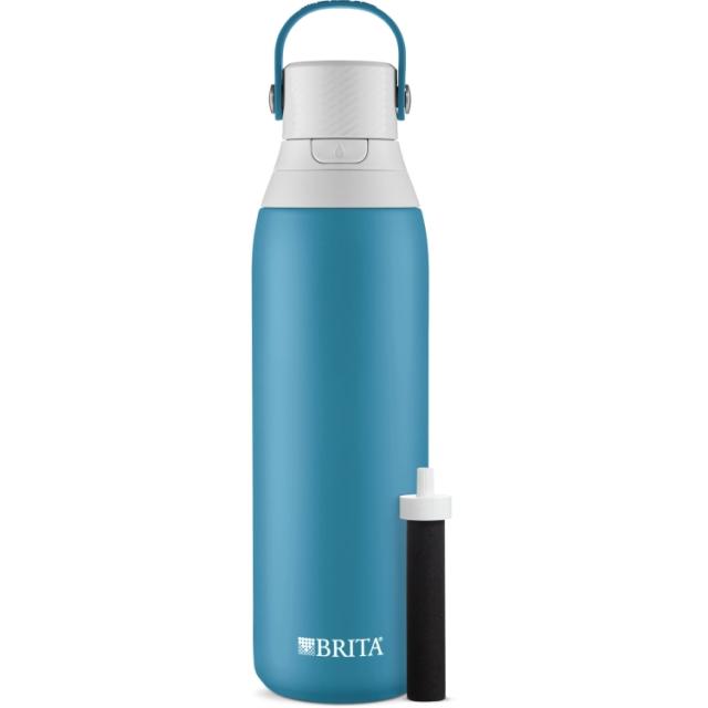 お取り寄せ ブリタ プレミアム ステンレス 浄水ウォーターボトル ブルージェイ 590ml ストロー付き Brita 20oz Premium Stainless Steel Filtered Water Bottle, Blue Jay, Leak Proof, with Straw