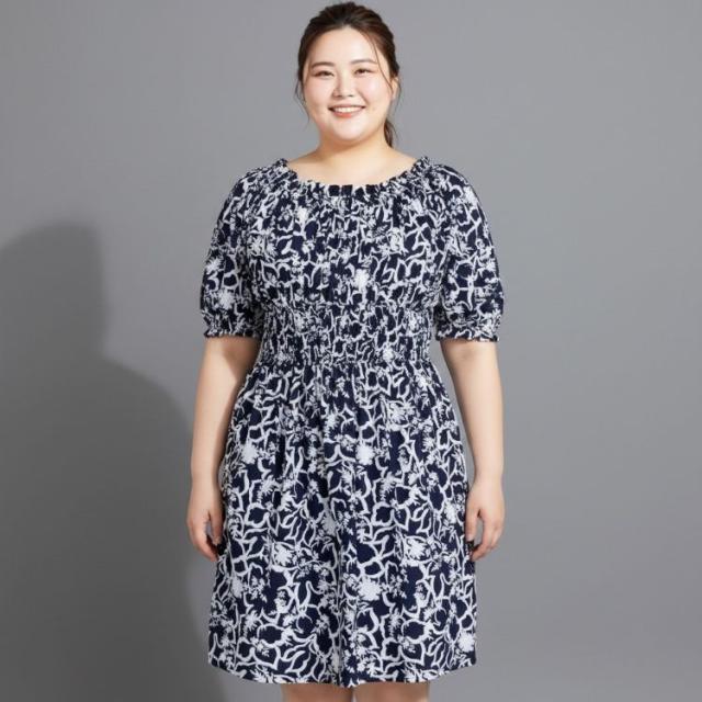 お取り寄せ 【ウォルマートブランド】タイムアンドトゥルー コットン ペザントミニワンピース ダークネイビー XXXL（3XL） Time and Tru Women's and Women's Plus Cotton Peasant Mini Dress Dark Navy XXXL