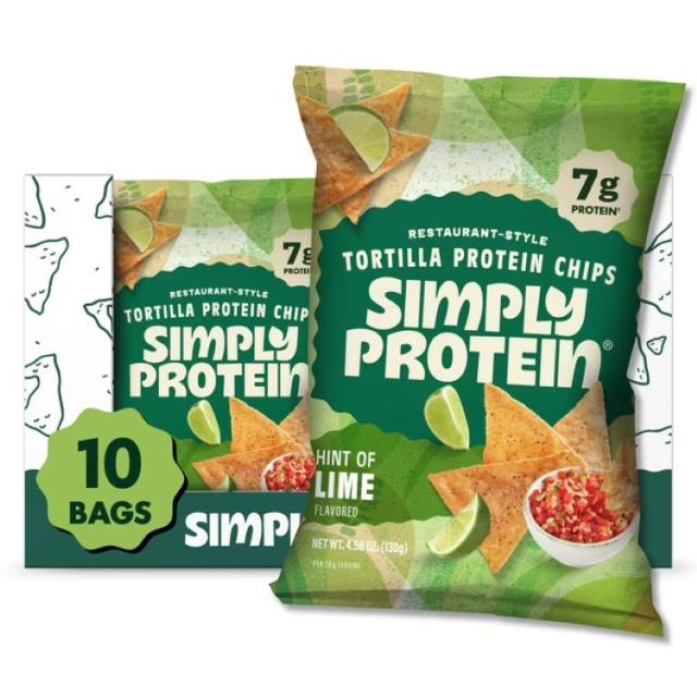お取り寄せ シンプリー プロテイン トルティーヤスタイル プロテインチップス ライム風味 10袋入 Simply Protein Tortilla Style Protein Chips, Hint of Lime, 7g Protein, Gluten Free, 10-pack