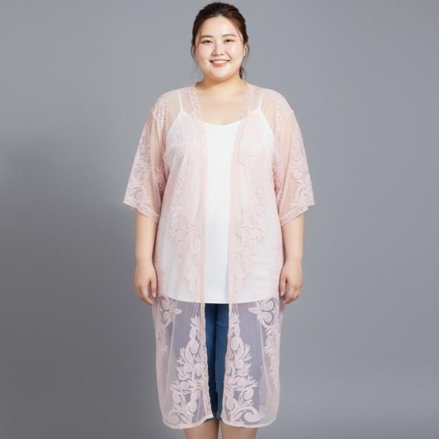 お取り寄せ 【ウォルマートブランド】タイムアンドトゥルー レースカバーアップ L/XL ピンクスモーク Time and Tru Women's Lace Coverup, Sizes L/XL,Pink Smoke 6,874円