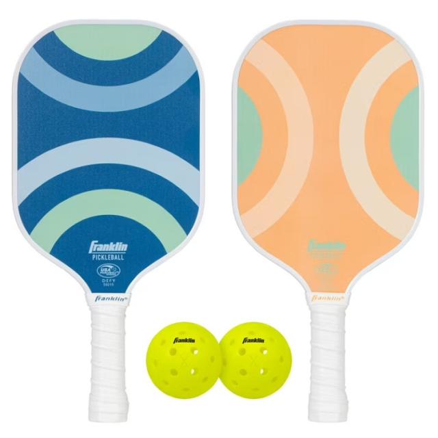 お取り寄せ Franklin Sports ポリマーパドル＆ボールセット ファイバーグラス製ピックルボールラケット2本＋X-40ピックルボール2個 USAPA認定 ブルー/オレンジ Franklin Sports Polymer Paddle and Ball Set - USAPA Approved - Blue/Orange