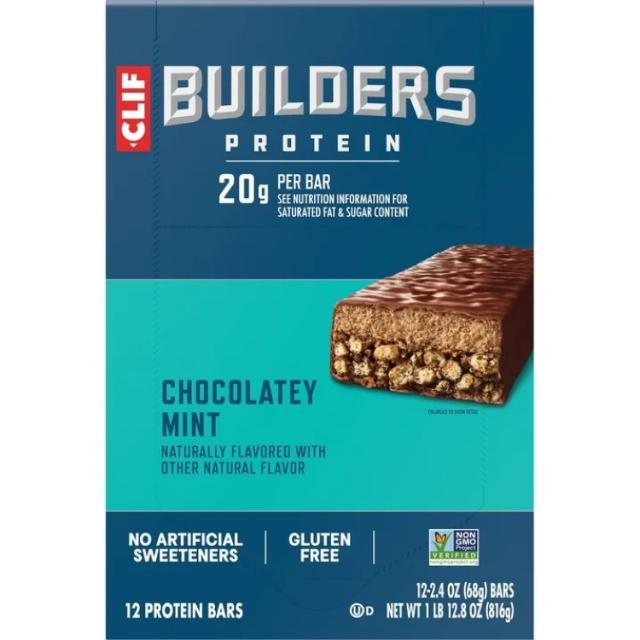 お取り寄せ クリフビルダーズ プロテインバー チョコレートミント風味 植物性プロテイン 12本入 CLIF BUILDERS Protein Bars Chocolate Mint Flavor Plant Protein Gluten Free Bars 12ct