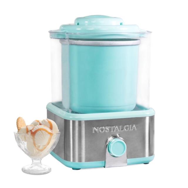 お取り寄せ ノスタルジア 電動アイスクリームメーカー 2クォート二重断熱 アクア Nostalgia Electric Ice Cream Maker with 2 qt Double Insulated Aqua