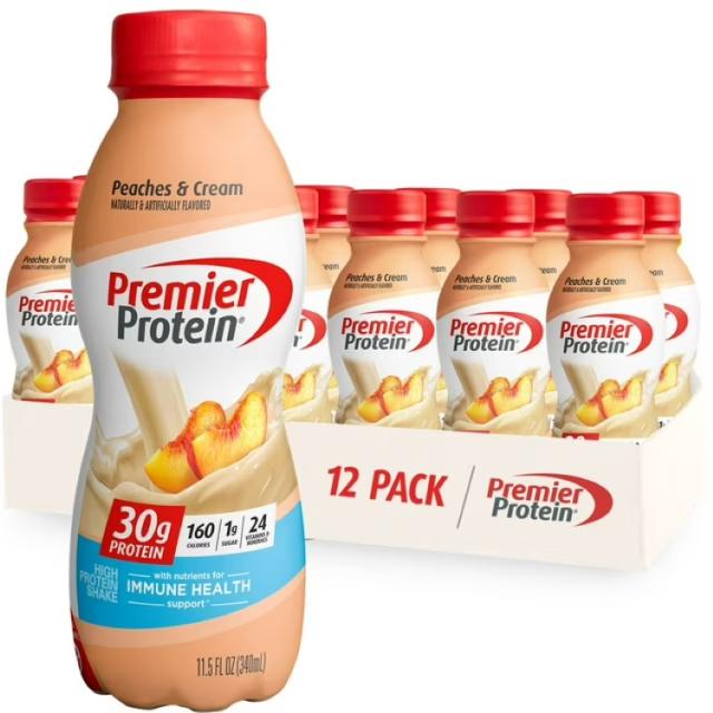お取り寄せ プレミアプロテイン シェイク ピーチ＆クリーム たんぱく質30g 340mL 12本 Premier Protein Shake, Peaches &amp; Cream, 30g Protein, 11.5 fl oz, 12 ct