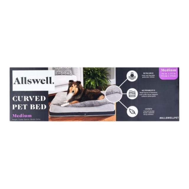 お取り寄せ オールスウェル ペットベッド クッション付き 大型 グレー Allswell Premium Curved Large Pet Bed with Plush Topper, Gray