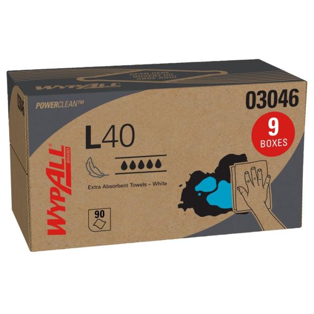 お取り寄せ ワイプオール パワークリーン L40 高吸収シート 1箱90枚・合計810枚 WypAll PowerClean L40 Cloths Extra Absorbent Wipes (03046) 90 Sheets 810 Sheet